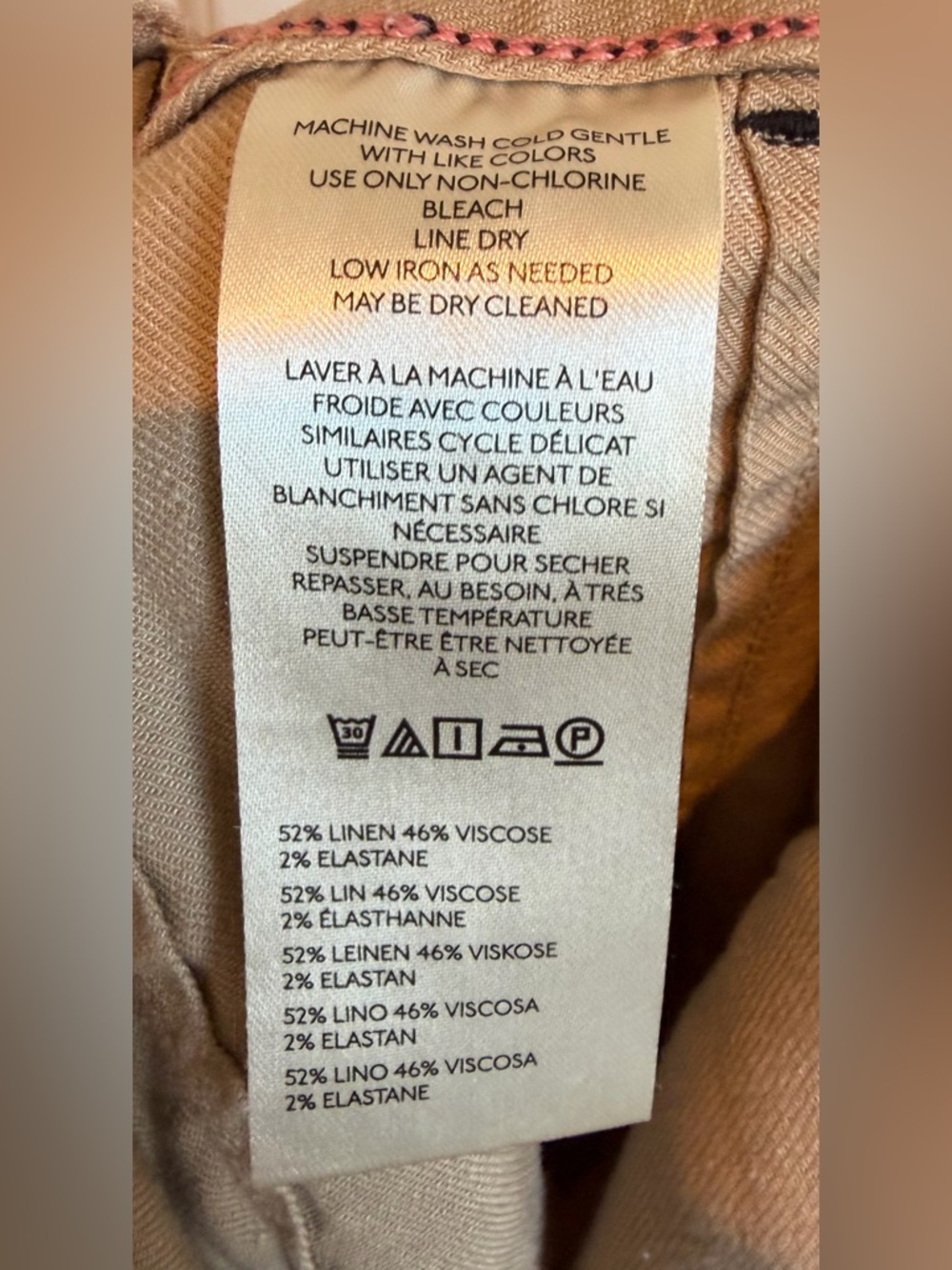 Maeve Colette Wide Leg Linen Blend Cropped Pants Contrast Stitching Tan Size 34 - Picture 5 of 5